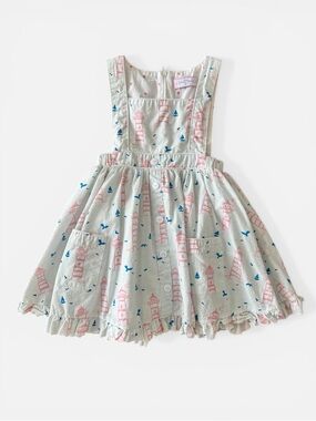 SweetHoney Light Mint Pinafore Dress with Pink Lighthouse Print size 5